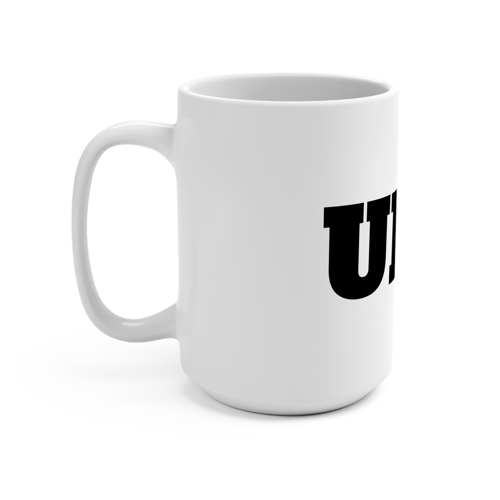 15oz Mug – Bold Black 'UNT' Text Ceramic Coffee Cup