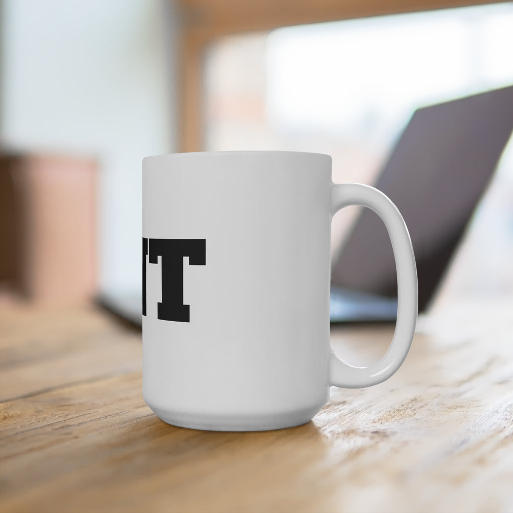 15oz Mug – Bold Black 'UNT' Text Ceramic Coffee Cup