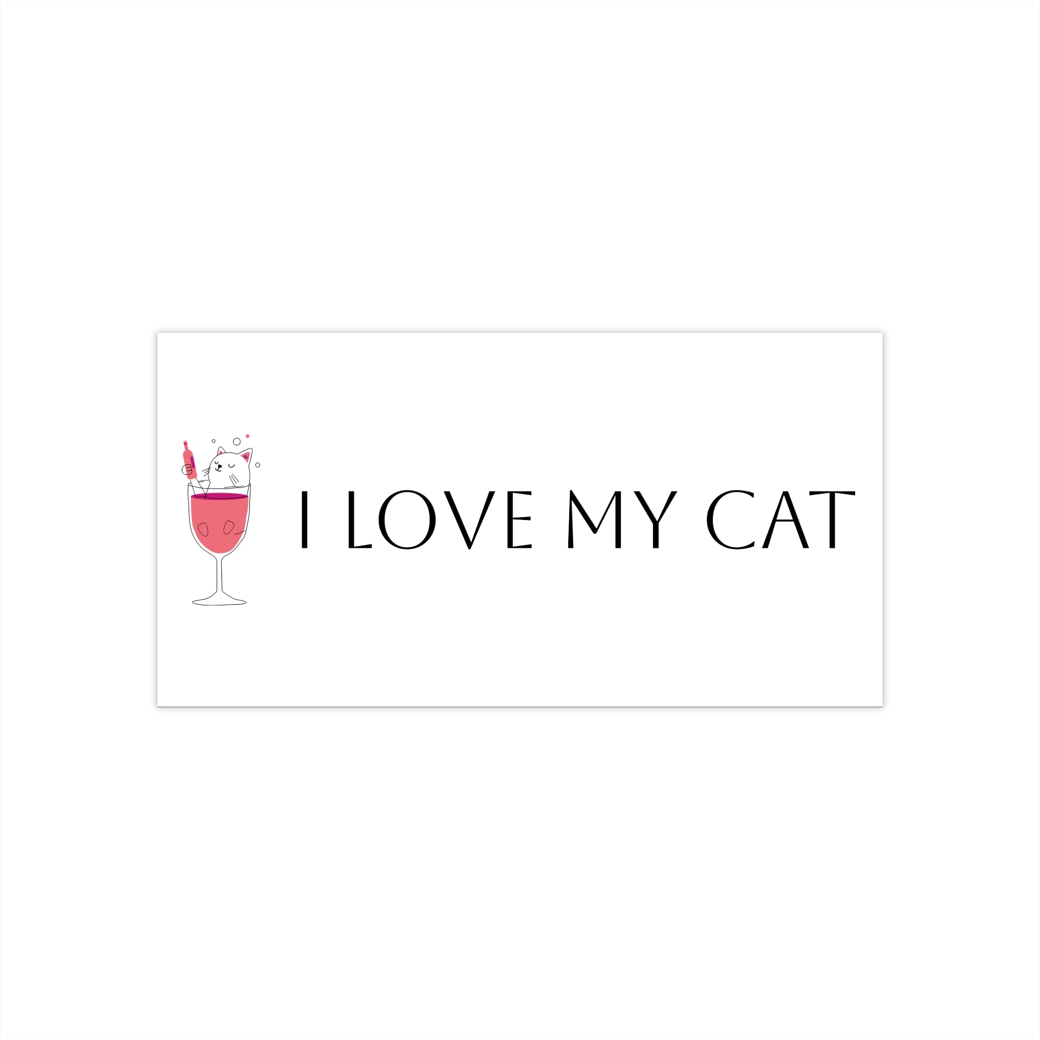 I Love My Cat Bumper Sticker — Cute Wine Glass Cat Design