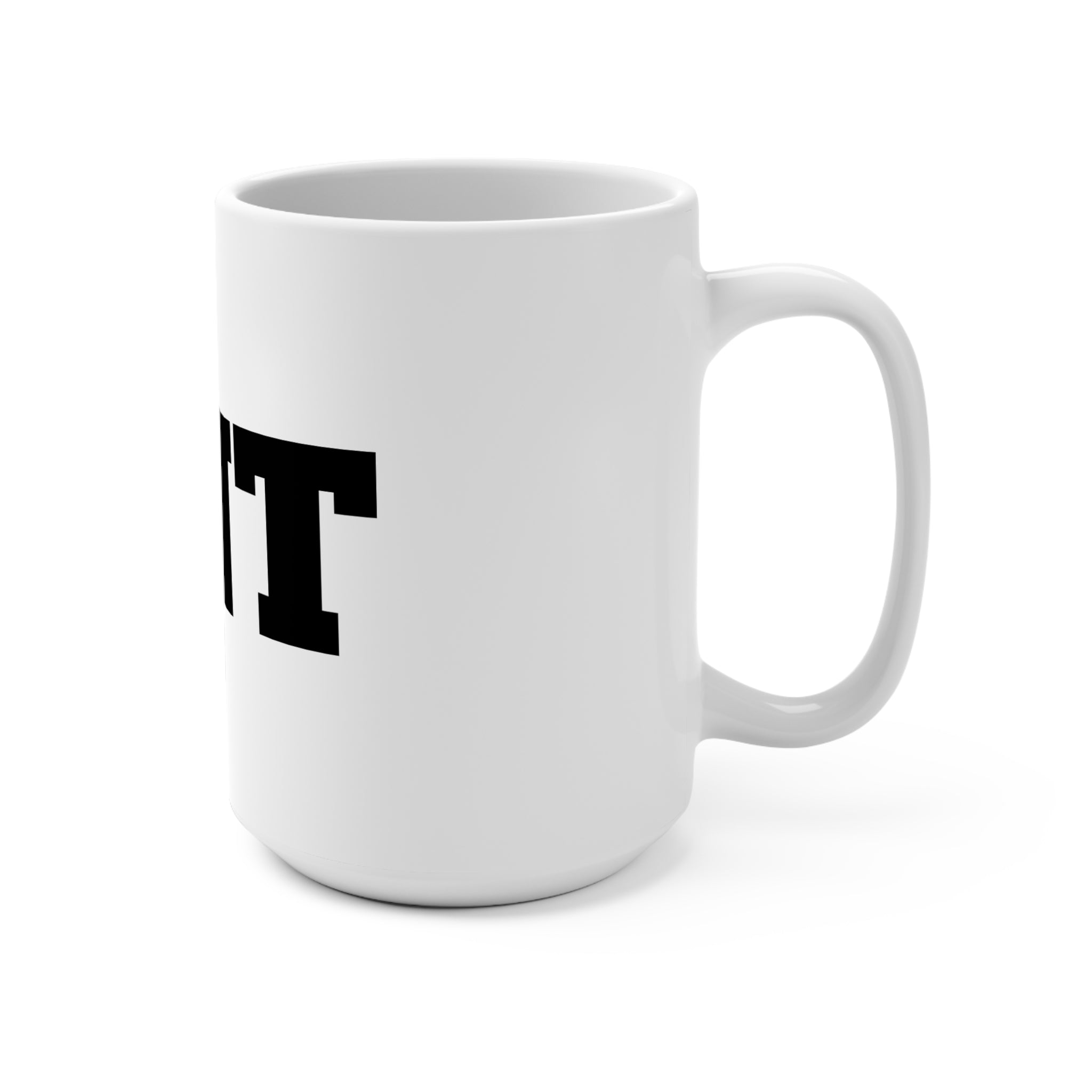 15oz Mug – Bold Black 'UNT' Text Ceramic Coffee Cup